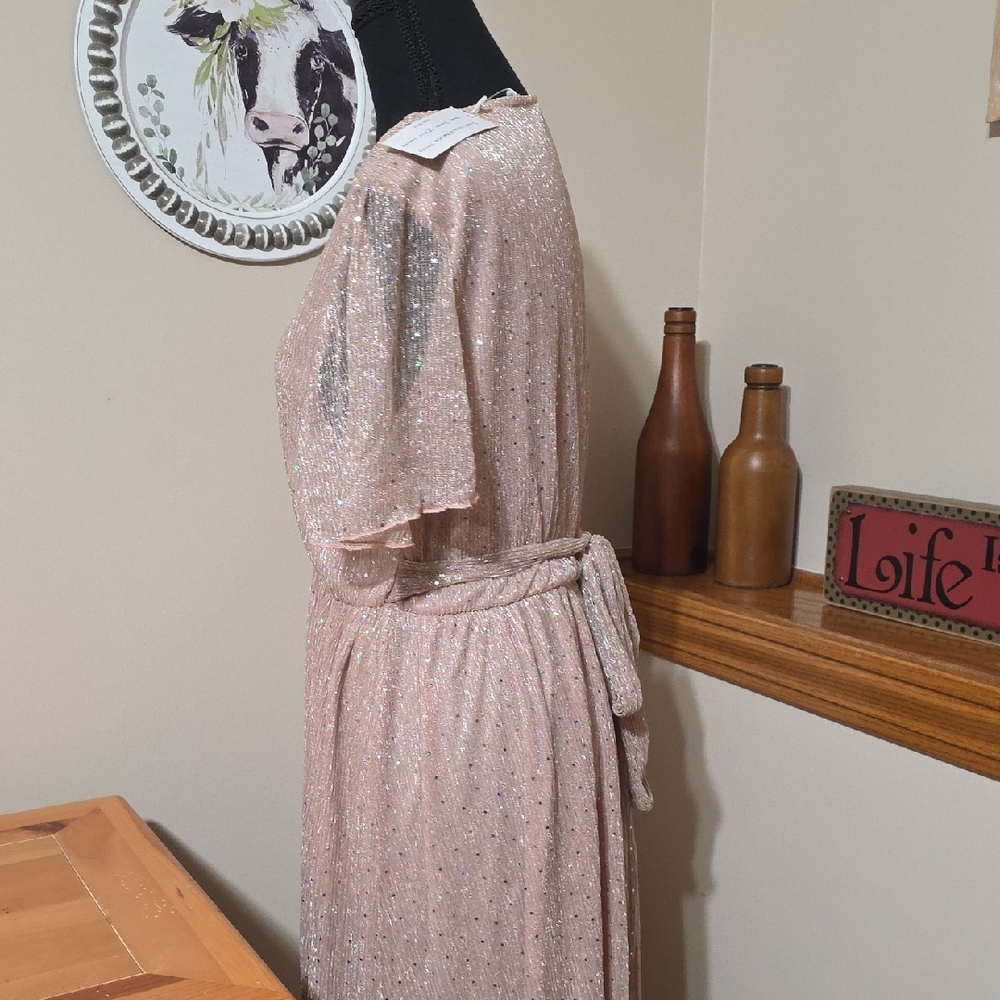 Simplee Apparel Shimmery Blush V-Neck Maxi Dress - Picture 8 of 13
